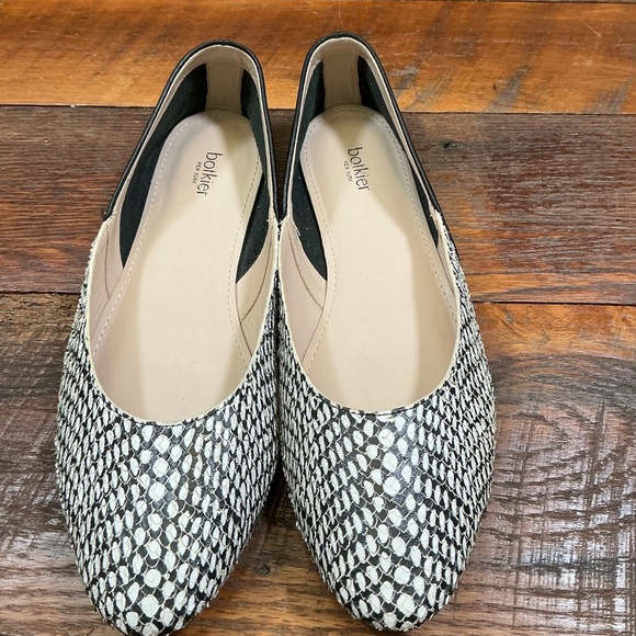 Botkier New York Britt Python Embossed Leather Flats Black White 8.5M - Picture 2 of 11